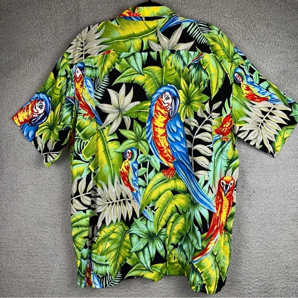 Ocean Current Shirt Mens Large Green Vintage Hawaiian Tropical Palm Tree Parrot - Picture 3 of 8
